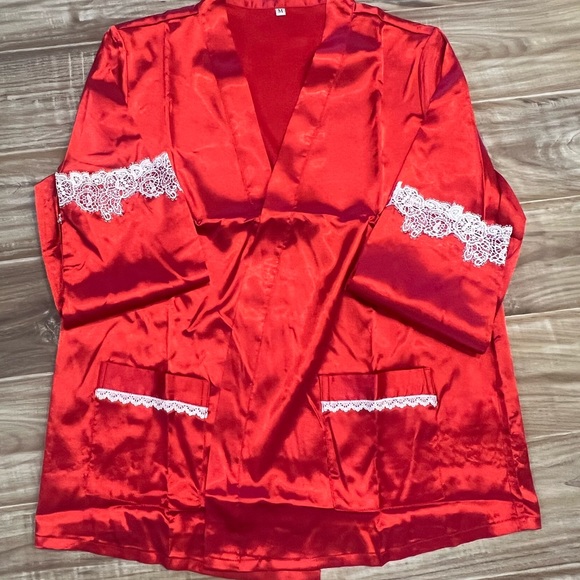 Satin Red woman Pajamas with lace trim S M L XL NEW FREE shipping - Picture 5 of 5